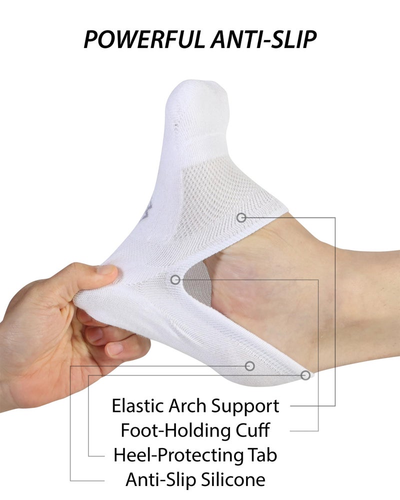 Pro Mountain Wide Toe Box No Show Running Socks For Health Women Arch Support Athletic Workout Heel Tab Size S White 6 Pairs Instep Mesh US Women Shoes 6-8 - Image 2